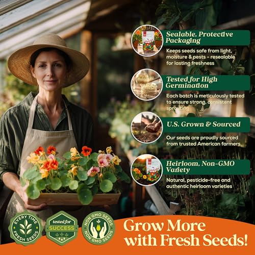 Seedphony Nasturtium Seeds Pack 4 oz - 700 Non-GMO Heirloom Nasturtium Seeds for Planting, Perennial Flowers in Waterproof Seed Packet, Wildflower Seeds for Planting Garden Indoor & Outdoor Gardening - size: Nasturtium 4oz, style: Nasturtium Flower Seeds