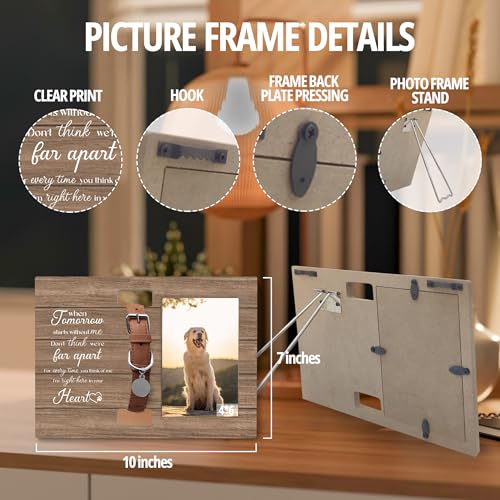 Dog Cat Pet Memorial Picture Frame with Collar Holder, Pet Cat Dog Memorial Loss Gifts for Loss of Dog, When Tomorrow Starts Without Me Picture Photo Frames for Dogs that Passed, 4x6 Photos