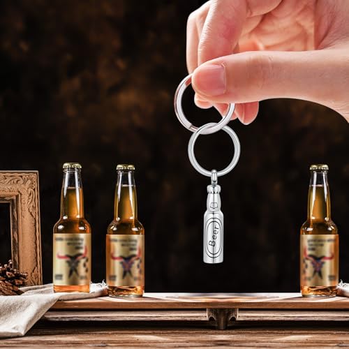 Oinsi Beer Bottle Cremation Jewelry for Ashes Stainless Steel Cylinder Tube Memorial Urn Necklace Keepsake Pendant Jewelry for Human Ashes with Filling Kits - color: A-Keychain-Silver