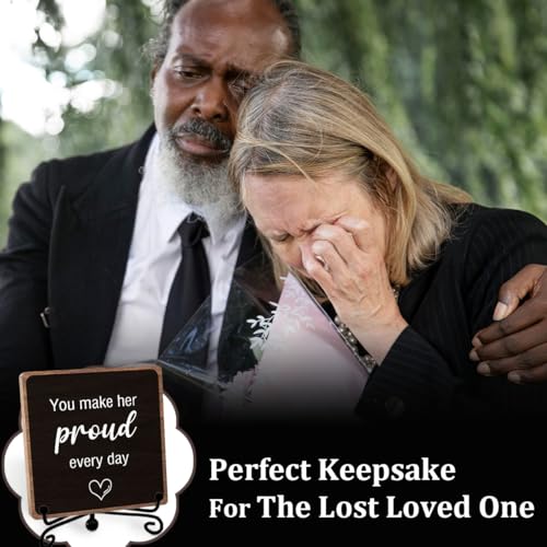 Memorial Gifts for Loss of Loved One, Funeral Remembrance Keepsake Plaque | Unique Grieving Present for Women Family Friends Desk Shelf Decor, Wooden Sign Tabletop, Best for Daily Remembrance - style: Proud