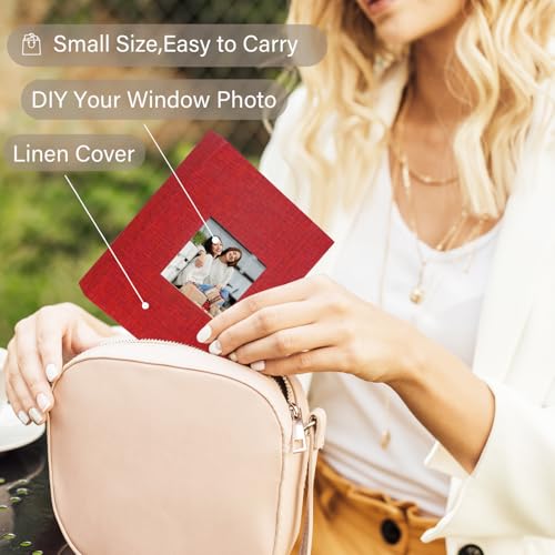 Artmag Mini Photo Album 4x6 50 Pockets 2 Pack, Linen Cover with Front Window Album Each Holds 52 Vertical Photos for Family Wedding Baby Children (Red) - color: Red, size: 50 Pockets/2PKS