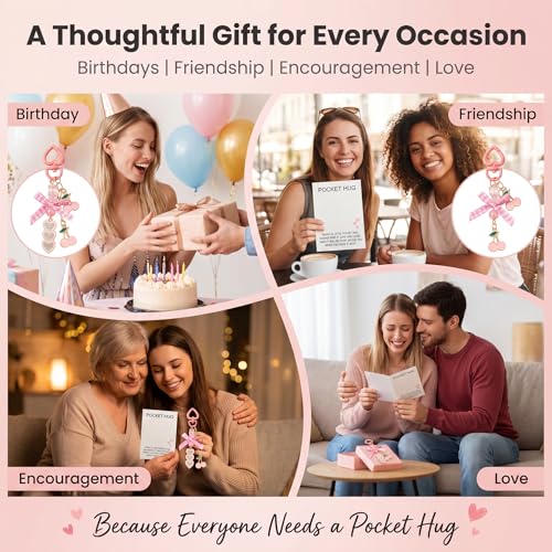 YOJO Pocket Hug Keychain, Love Keychain with Positive Affirmation Card, Emotional Support, Inspirational Gift - color: Diamond Pink