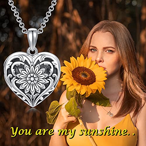 SOULMEET Sunflower/Rose/Daisy Heart Locket Necklace That Holds Pictures Keep Someone Near to You Sterling Silver/Gold Personalized Photo Locket Gift - style: B-Sunflower locket+photo