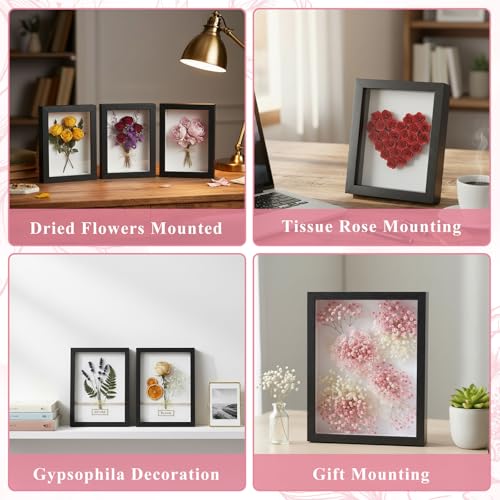 8 Pcs Shadow Box Frame, 4 x 6 Inch 3D Shadow Boxes Display Cases 1.2in Depth Picture Frame Case Wood Memory Display Cases for Dried Flowers DIY Craft Memorabilia Medals Photos(Black) - color: Black