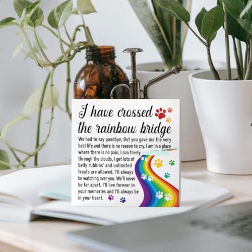 Sympathy Gift for Loss of Pet, Memorial Bereavement Gifts for Loss of Dog Cat Pet Owner Condolence in Loving Memory Gifts, Remembrance Desk Decor, I Have Crossed The Rainbow Bridge