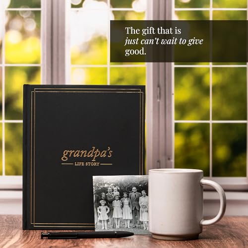 Duncan & Stone Grandpa Legacy Journal, Life Memory Book, Prompts, Charcoal | Linen keepsake with prompts & family tree for Grandpa to share his life story; an 85-page legacy gift for grandfather - style: Your Story Grandpa