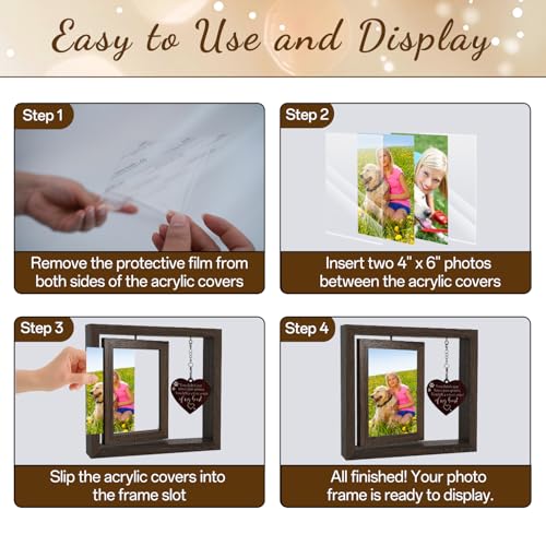 Pet Memorial Gift for Dogs and Cats – Rotating Wooden Picture Frame for 4x6 Photos – Loss of Dog Sympathy Gift, Pet Loss Remembrance Bereavement Keepsake - color: you left a whole piece of my heart