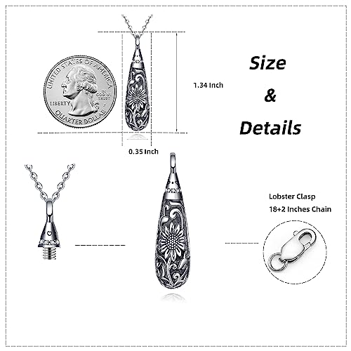 Sterling Silver Flower Tree Life Cremation Urn Necklace for Women - color: Tear *Sunfl. Sty1 (Mo/St)