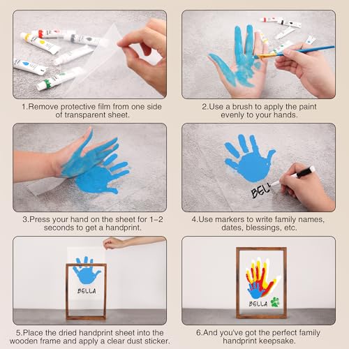 Family Handprint Kit for 4, Hand Print Keepsake Frame DIY Craft Gift - color: Brown, size: 4 Pages Acrylic Boards
