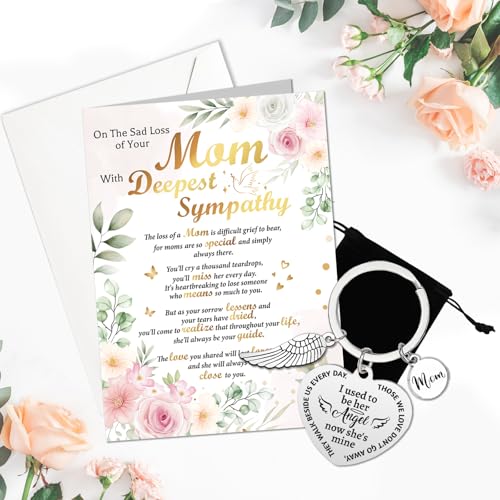 HOWAF On The Sad Loss of Your Mom Sympathy Card with Memorial Keyring, Thinking of You condolences card for Memorial Gift, Sympathy Gifts Loss of Mom