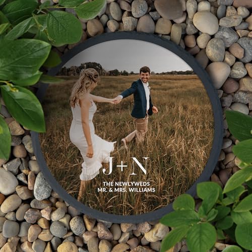 Weddingstar Custom Photo Printed 9 ⅞" Round Black Slate Garden Stone - Modern Love - color: Modern Love