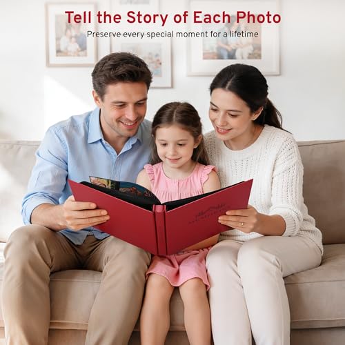 DazSpirit 4x6 Photo Album, 600 Pockets, Leather Cover, Slip-In Pages | Embossed Leather Cover, Extra-Large Memory Book for Wedding, Baby, Anniversary and Family Photos, Red - color: Red