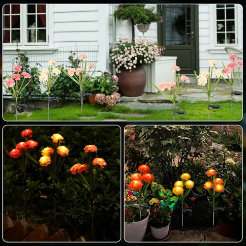 Solar Flowers Outdoor Waterproof Solar Carnation Stake Lights Outside Decor - style: Carnations