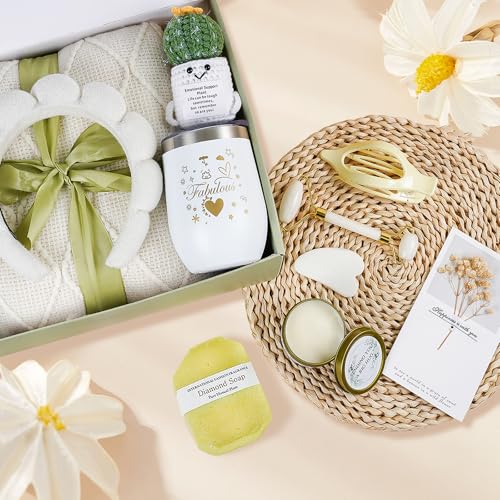Mother's Day Gift Basket for Women, 11-Piece Self Care Spa Gift Set with Cozy Blanket in Elegant Gift Box, Thinking of You, Get Well Soon and Sympathy Gifts for Mom, Wife, Sister