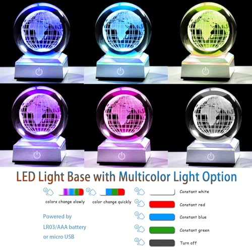Ornalrist 3.15'' 3D Earth Crystal Ball with Silver LED Colorful Light Base - color: Earth
