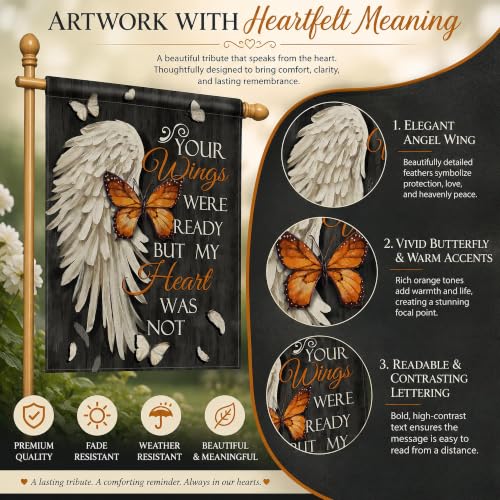 Dyrenson Memorial Garden Flag Your Wings Were Ready But My Heart Was Not - color: Wings Butterfly, size: 28" x 40"