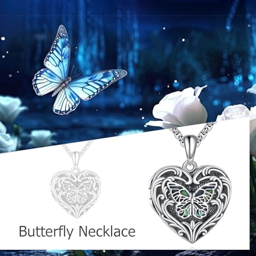 Personalized Heart Locket Necklace 925 Sterling Silver That Holds Pictures Photo Keep Someone Near to You Custom Lockets Necklaces Letters Engraving for His Her - style: Butterfly locket only