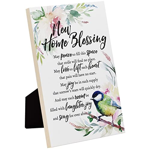 DEXSA New Home Blessing Wood Plaque with Inspiring Quotes 6"x9" - Elegant Frame Wall & Tabletop Decoration | Easel & Hanging Hook | Christian Family Religious Home Decor Saying | Made in the USA - style: Home Blessing