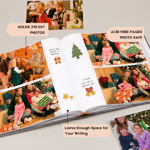 Aevdor 5x7 Photo Album, 240 Photos, Writing Space, Linen Cover, Grey - color: Grey