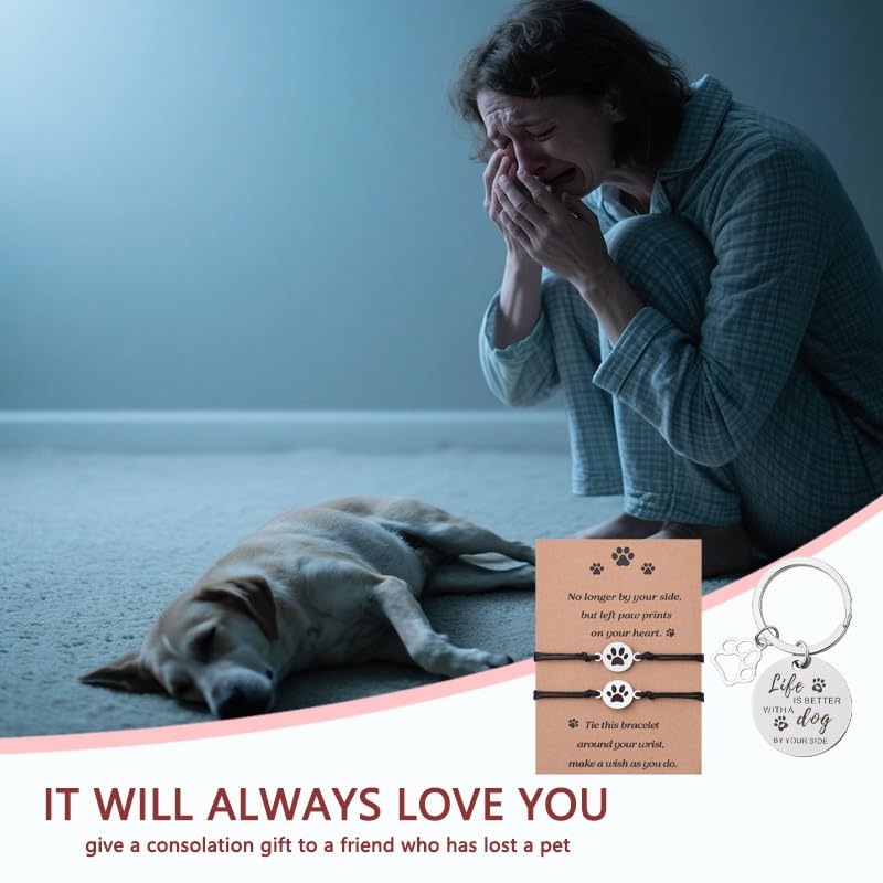 Sisadodo Rainbow Bridge Dog Memorial Gifts for Loss of Dogs Cats Rainbow Bridge Bracelet Keychains Paw Crystal Sun Catcher - color: Keychain Bracelet and Card