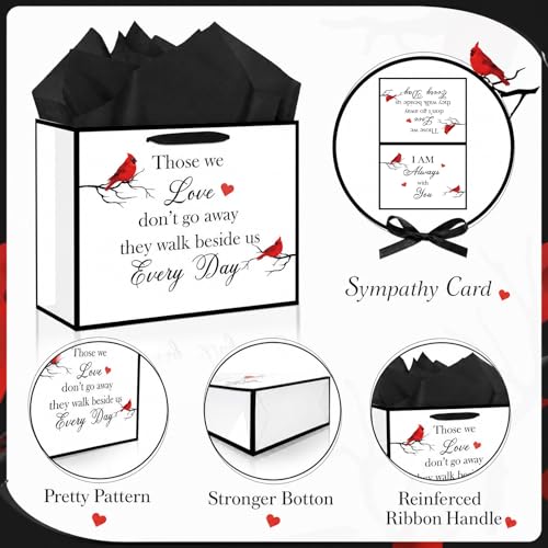 Cardinal Sympathy Gift Bag for Loss of Loved One Memorial Wrapping Paper Bag with Tissue Paper Sympathy Card Those We Love Don't Go Away Bag for Funeral Loss of Dog Pet Mom Dad Husband Bereavement - color: Cardinal