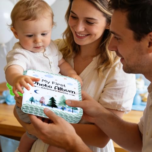 QOUBAI Baby's My First Family Album Soft Photo Cloth Book Holds 4x6 Family Pictures My First Book of Photos Baby Memory Album Gender Neutral Gift for Babies Newborn Toddler Baby Shower Adventure - style: Woodland Adventure