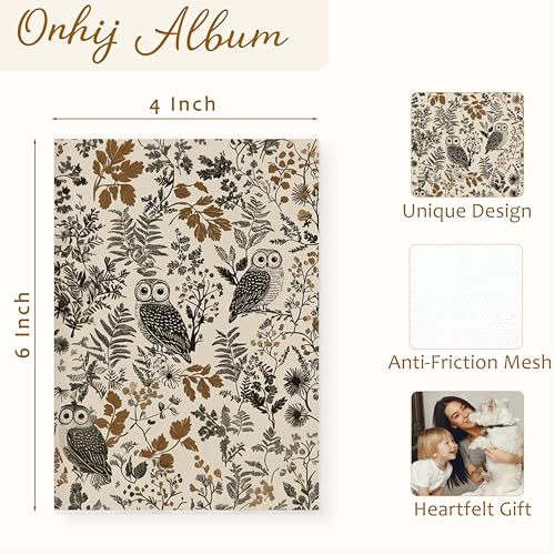 Boho Owl Botanical Photo Album 4x6 Hold 36 Photos, Neutral Nature Floral Plant Owl Small Photo Album Picture Memory Book Keepsake for Family Anniversary Travel Vacation - color: Owl