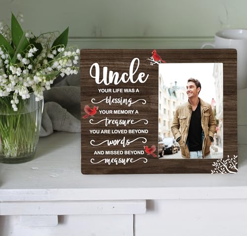 Uncle Memorial Wooden Picture Frame, In Loving Memory Remembrance Photo Frame Gifts for Uncle, Bereavement Sympathy Wooden Frame for Loss of Uncle, 4x6 inch Photo - style: Uncle Remembrance Memorial