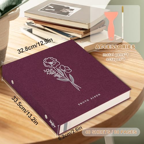 Lanpn Self Adhesive Photo Album Scrapbook 80 Pages, Linen Photos Albums DIY Sticky Magnetic Pages holds 4X6 7x5 A5 Picture for Family Wedding Birthday (Large-40 Sheets/80 Pages, Purple) - color: Purple, size: Sticky Page (Large,80 Pages)