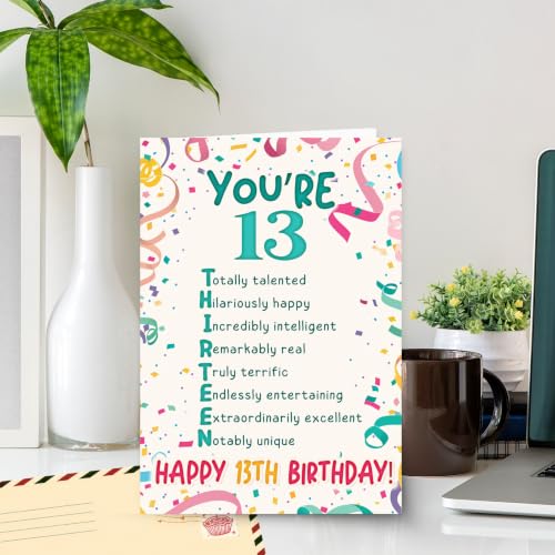13th Birthday Card, 13 Birthday Card for Teen with Seal and Envelope, Birthdayy Cards for 13 Year Old Girl Boy, Fun Happy 13th Birthdayy Cards for Son Daughter Grandson Granddaughter Niece Nephew - color: 13th