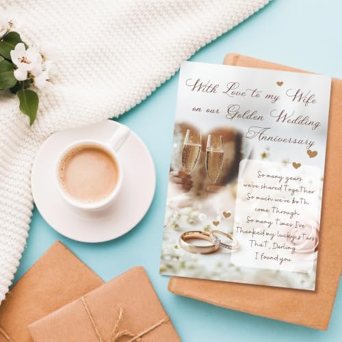 Romantic Golden Anniversary Card for Wife, 50th Wedding Anniversary Card for Wife from Husband, Many Years We've Shared Together - color: Golden Anniversary