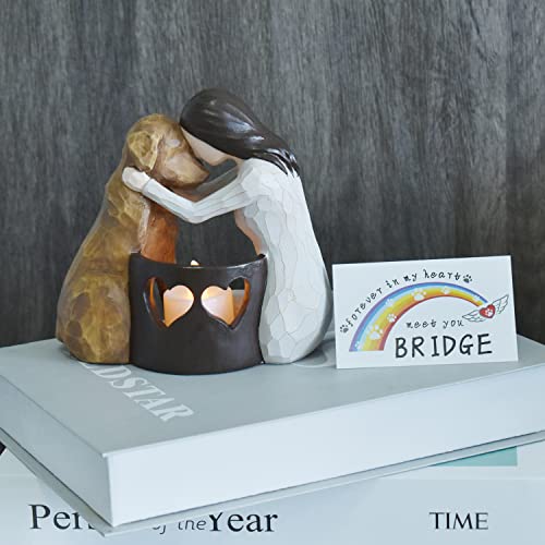 Dog Memorial Gifts,Pet Loss Gifts,Hand-Sculpted Dogs Passing Away Sympathy Gift,Remembrance Gift ,Dog Lovers Candle Holder Statue with LED Candle