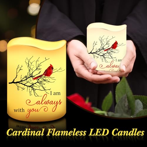 Tujoe 3 Pcs Memorial Candles Sympathy Gifts Cardinal Flameless Candles Christmas Sympathy LED Battery Operated Lights Memorial Gift for Loss of Mom, Father, Remembrance - style: Cardinal
