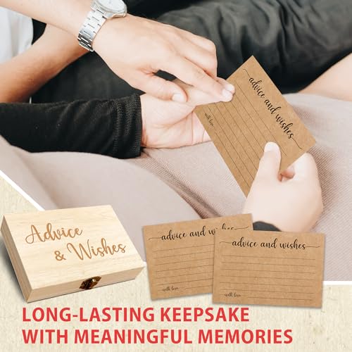 Advice and Wishes Cards Box, 50 Pcs Birthday Wedding Baby Shower Advice Cards, Well Wishes Box for Birthday Party Graduation Bridal Shower Retirement Party, Anniversary(Minimalism) -A07 - color: Kraft Paper, size: Set with Wooden Box