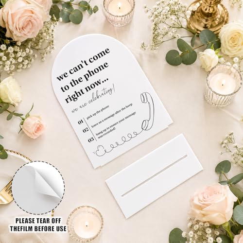 Audio Guestbook Sign for Wedding Reception, Acrylic Phone Guest Book Sign with Instructions - We Can't Come to the Phone Right Now We are Celebrating, Modern Clear Table Top Signage with Stand-5x7 - color: Audio Guestbook Sign