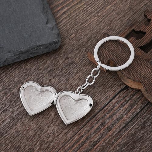 2PCS Elegant Heart Locket Keychain with Decorative Chain Stainless steel, Heart Pattern Design, Photo Frame Pendant - color: Heart-3