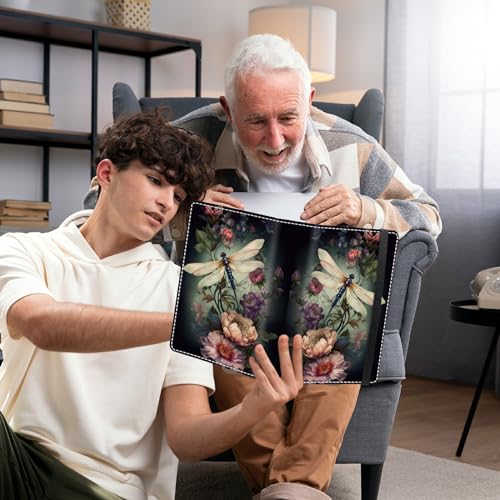 Photo Album 3.5x5 80 Photos Small Capacity PU Leather Cover, Dragonfly Peony Mini Photo Album 3.5x5 with Elastic band, Birthday Christmas Photo Albums Wedding Anniversary - color: Dragonfly Peony, size: 3.5*5 Holds 80 Photos