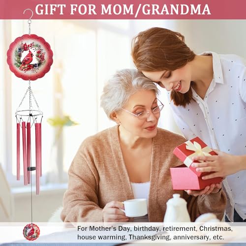 Wind Chimes for Outside with Cardinal Wind Spinner, Unique Gifts for Mom Grandma Women Birthday Christmas, Memorial Wind Chimes for Loss of Loved One, Red Bird Windchimes Outdoor Decor