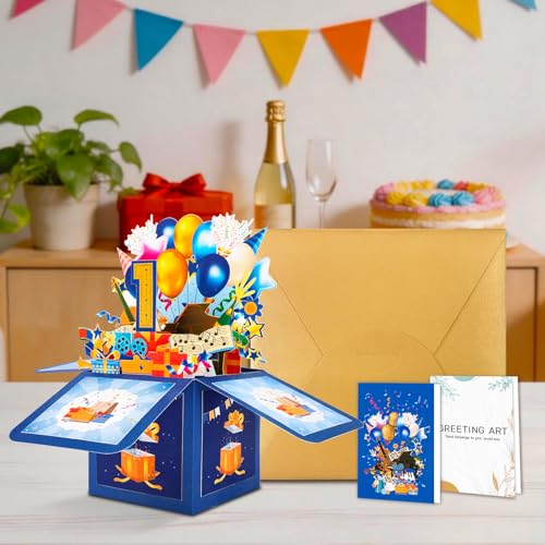 GREETING ART Happy 1st Birthday Pop Up Card,Funny Guitar Ballons Box Themed - color: 1st