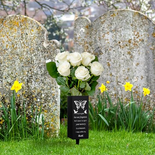 WEBEEDY Cemetery Vases for Grave Butterfly Grave Vase with Spike Cemetery Decoration Memorial Vase for Graves Outdoor Yard, Sympathy Gift Graves Flower Holder for Loss Family,1 pc (3x8 Inch)