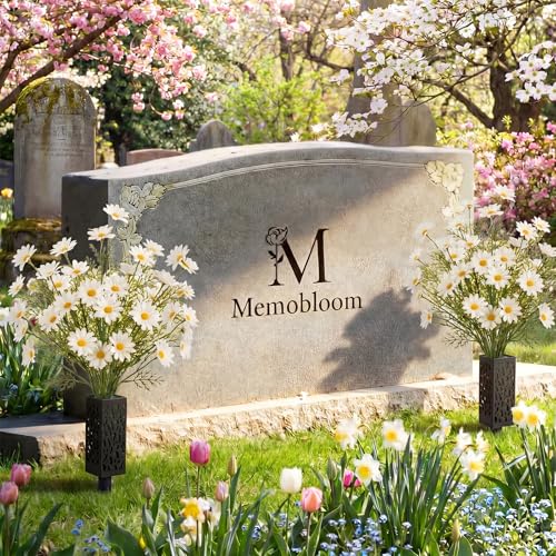 Suncalla 2 Set 26 Inch Cemetery Flowers for Grave, White Daisy Flowers Artificial Faux Wildflowers Bouquets for Spring Home Decorations, Holiday Bush, Indoor Floral, Cemetery Flower - style: Daisy