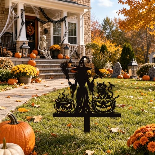 Rngmsi Halloween Witch Yard Decorations Outdoor, Outdoor Halloween Metal Yard Signs with Stake, Black Witches Silhouette Garden Stakes for Home Garden Outside Yard Lawn Patio Decor - style: Halloween Witch