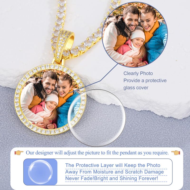 YIMERAIRE Customized Picture Necklace Personalized Circle Chain - color: 01 Circle Pendant Text(Gold)+Tennis Chain 0171