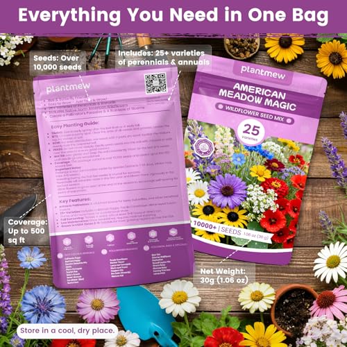 Wildflower Seeds Bulk Mix - 10,000+ Perennial & Annual Seeds - Texas, California & Florida Native Wildflower Seeds for Hummingbirds, Butterflies, & Cut Flowers - Cosmos, Throw and Grow - size: 25 Variety Perennial Mix