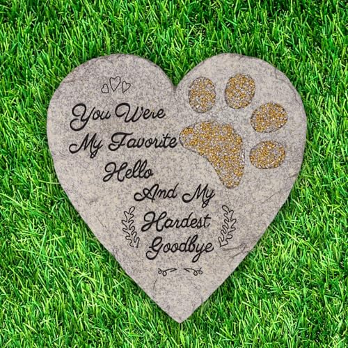 Pet Memorial Stone for Dogs Cats, 10 Inch Heart Shaped Dog Memorial Gifts for Loss of Dog, Pet Loss Sympathy Gift