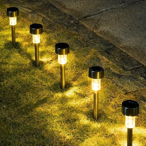 GIGALUMI 16 Pack Solar Lights Outdoor Waterproof, Stainless Steel - color: Warm White