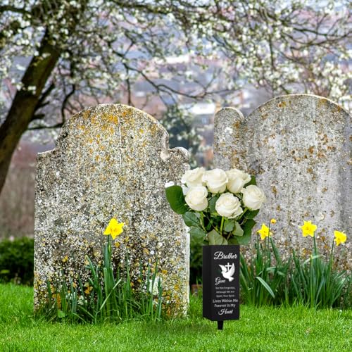 WEBEEDY Cemetery Vases Decorations for Grave Brother Metal Cemetery Flower Holder with Spike Pigeons Cross Forever in My Heart Grave Decor for Cemetery Funeral Father's Day Memorial Day,1 pc, 3x8Inch