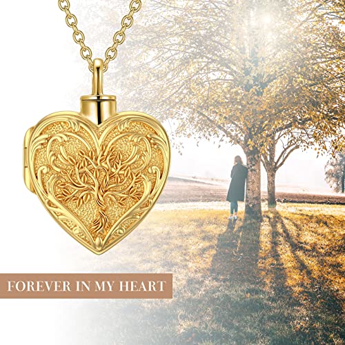 SOULMEET Cremation Jewelry for Ashes, Sterling Silver Urn Necklace for Ashes Women Men, Cherish Memories Cremation Jewelry to Keep Someone Near to You - color: M1-Gold tree