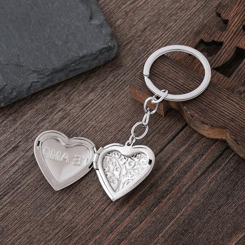 2PCS Elegant Heart Locket Keychain with Decorative Chain Stainless steel, Heart Pattern Design, Photo Frame Pendant - color: Heart-7