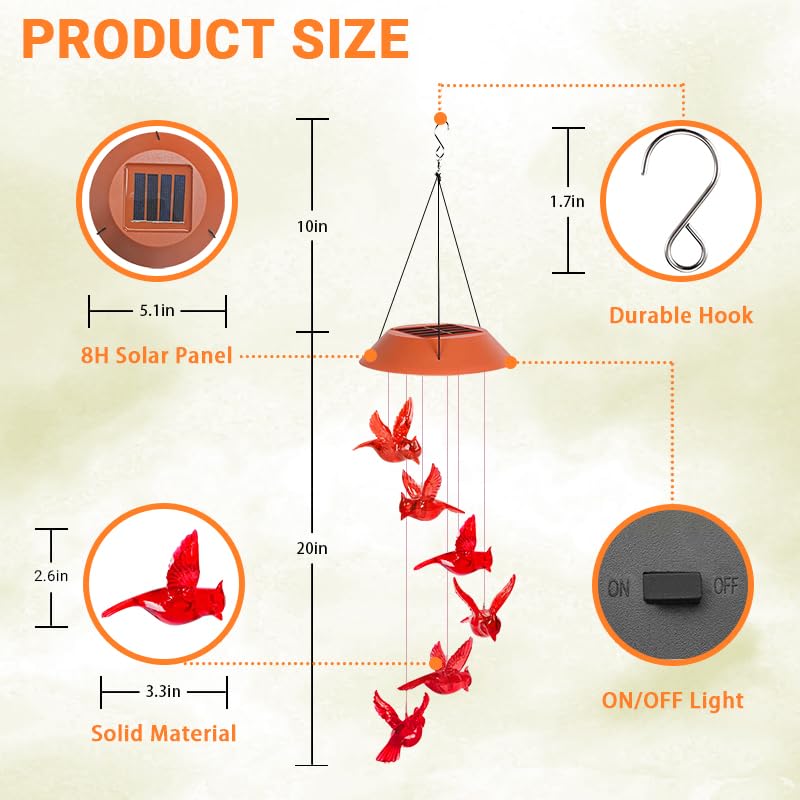 Cardinal Solar Wind Chimes, Wind Chimes for Outside